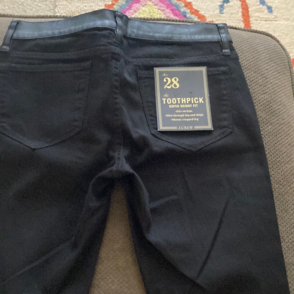 NWT Sz 28 J Crew black front coated toothpick jeans.